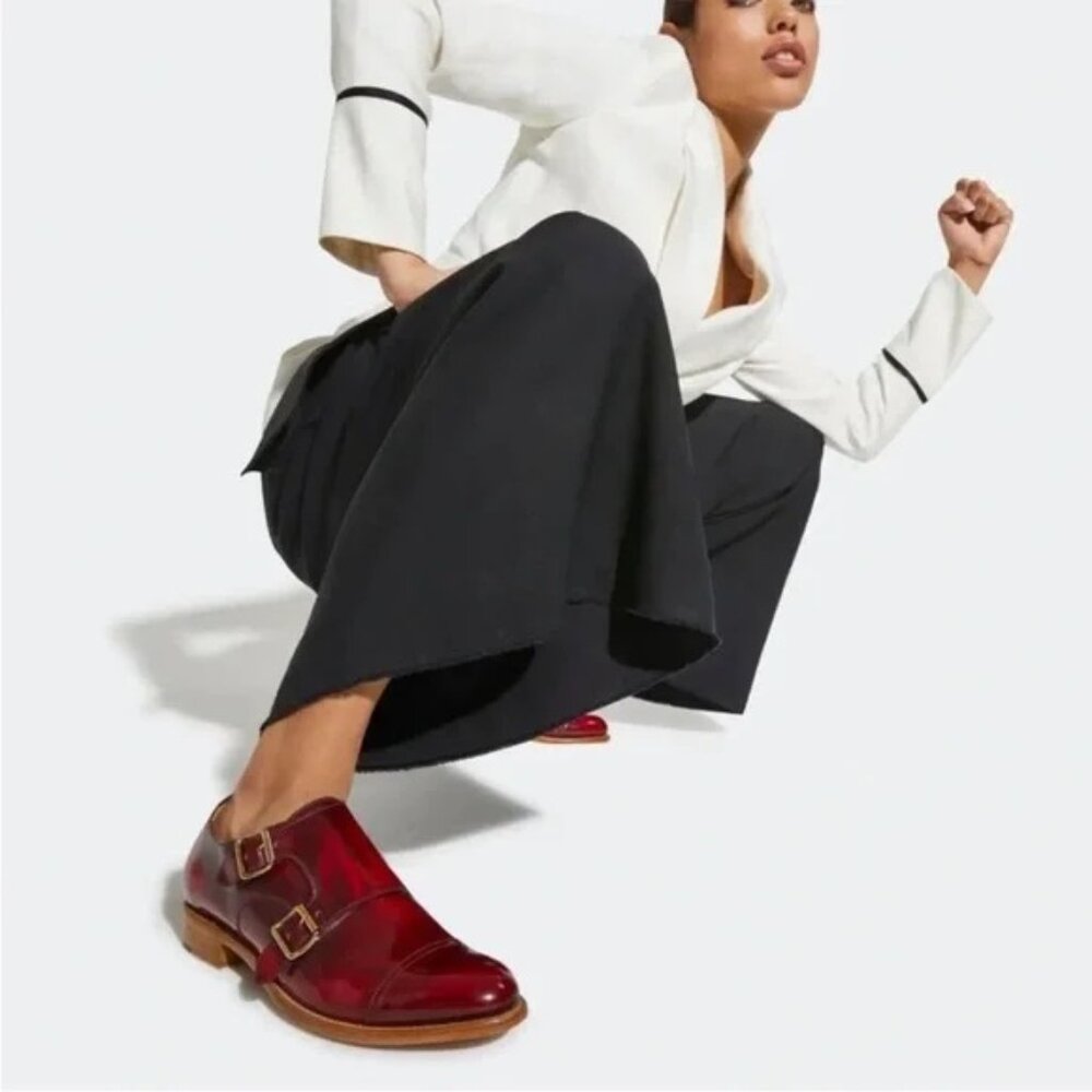 Office of Angela Scott Monk Strap Burgundy Oxblood Leather Loafers Sz 9 / 40 EUC